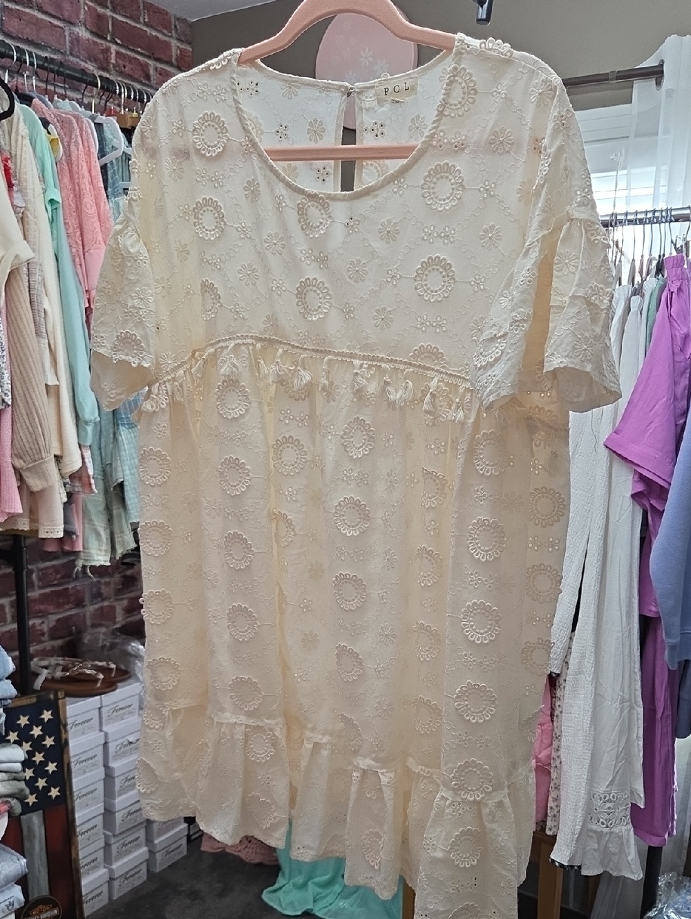 Cream Embroidered Cotton Babydoll Top/tunic